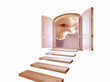 Illustration: Crystal door opened on a mystic eye in sunset clouds Crystal door opened on a mystic eye in sunset clouds