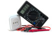 multimeter with electrical outlet on a white background