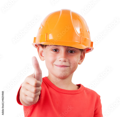 Photo: Girl in a protective helmet Girl in a protective helmet