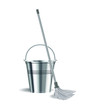 Bucket and mop on white background.