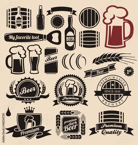  Beer icons, labels, signs, logo designs and design elements