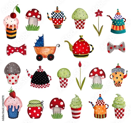 Illustration: set of decorative elements. watercolors on paper set of decorative elements. watercolors on paper