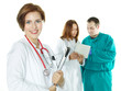 Team of doctors, surgical team with touchpad