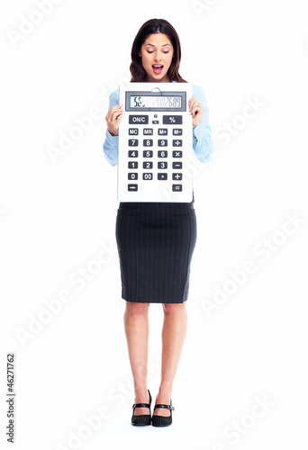 Photo: Accountant business woman with calculator. Accountant business woman with calculator.