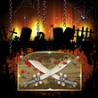 Pirate swords over wood banner