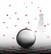 glass ball and red petals