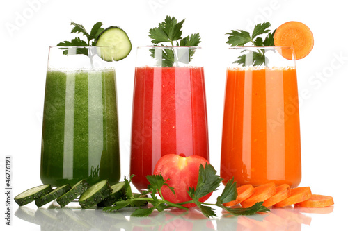 Photo: Fresh vegetable juices isolated on white Fresh vegetable juices isolated on white