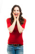Beautiful srprised woman wearing red