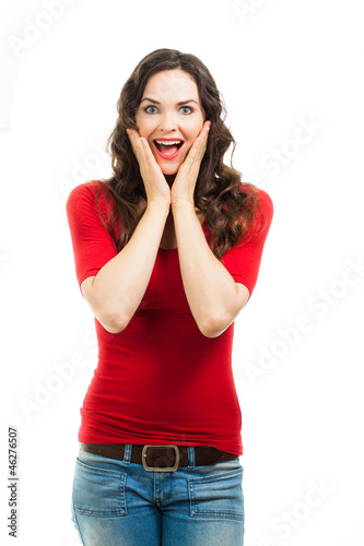 Photo: Beautiful srprised woman wearing red Beautiful srprised woman wearing red
