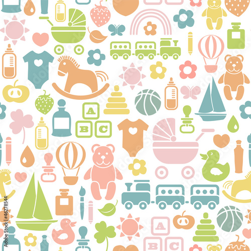 Seamless Pattern With Colorful Baby Icons