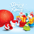 Christmas card with Santa and lots of gifts