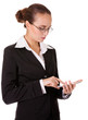 Young business lady touching and browsing her smart phone
