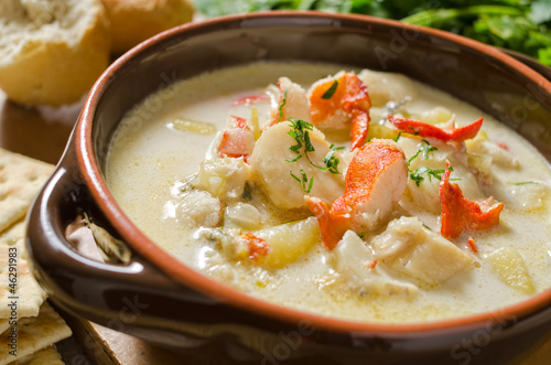 Photo: Creamy seafood chowder. Creamy seafood chowder.