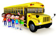 3D Kids going to school by bus