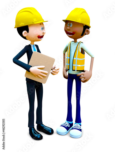 Illustration: 3D construction workers talking 3D construction workers talking