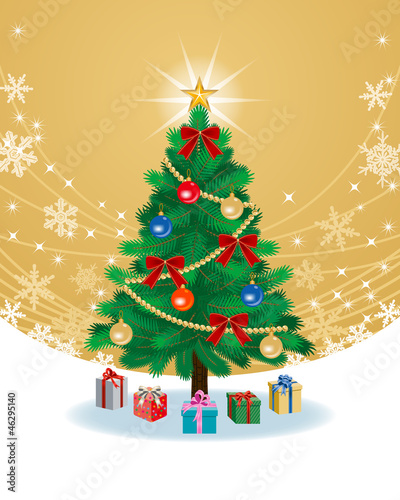Vector: Christmas tree on golden color Back ground Christmas tree on golden color Back ground