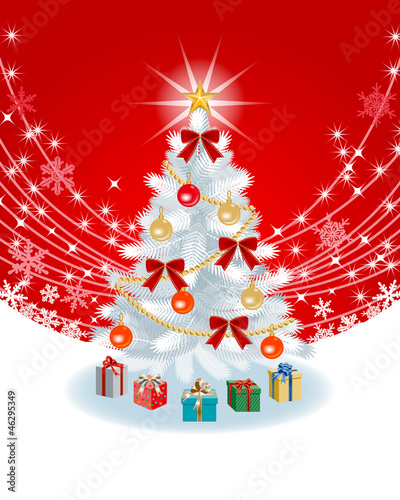 Vector: White Christmas tree on Red color Back ground White Christmas tree on Red color Back ground