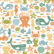 seamless pattern with colorful sea creatures