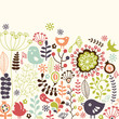 colorful floral card with little birds