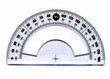 A half circle protractor marked in degrees