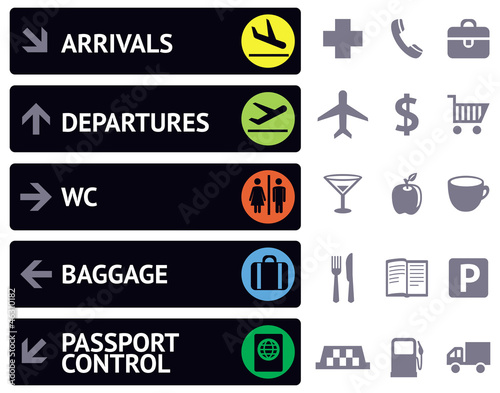 Vector: icons and pointers for navigation in airport icons and pointers for navigation in airport