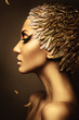 beautiful woman with gold feather hat