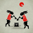 Vector: Japanese moon rabbits making mochi (rice cakes) Japanese moon rabbits making mochi (rice cakes)