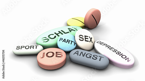 Illustration: Pillen, Medikamente für Job, Sex, Schlaf… Pillen, Medikamente für Job, Sex, Schlaf…