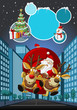 Vektor: Santa Claus on sleigh with reindeer flying over city Santa Claus on sleigh with reindeer flying over city