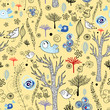 seamless natural patterns of trees and birds