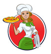 Vector: Woman pizza cook. Woman pizza cook.