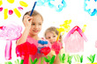 Photo: Kids painting picture on glass Kids painting picture on glass