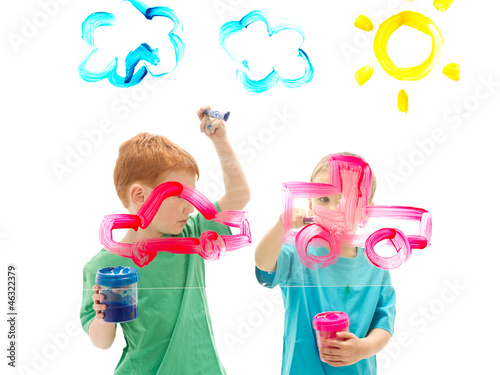 Photo: Kids painting art on glass Kids painting art on glass