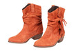 Woman's suede boot isolated on white with clipping path.