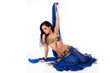 Belly dancer wearing a blue bellydance costume