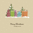Vector: Christmas card with snow-covered buildings and trees Christmas card with snow-covered buildings and trees