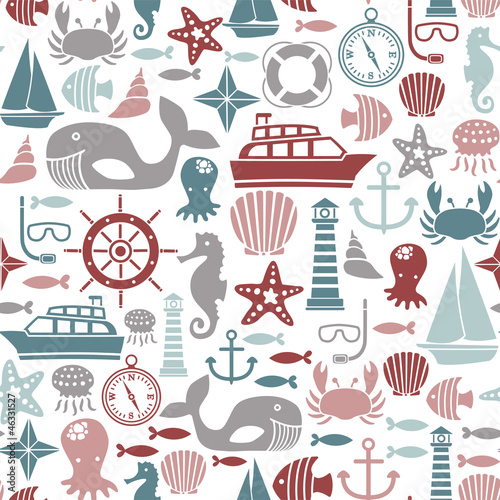 Vector: seamless pattern with sea icons seamless pattern with sea icons