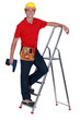 Man with drill standing on ladder rung