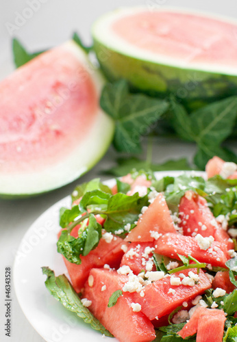 Photo: Summer bright watermelon salad closup Summer bright watermelon salad closup