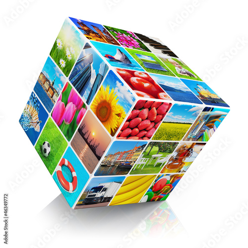 Illustration: Cube with photo collection Cube with photo collection