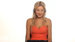 Video: Beautiful happy blond customer service woman tablet computer Beautiful happy blond customer service woman tablet computer
