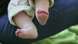 Close up of Caucasian baby's bare feet