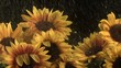 Water drops falling onto sunflowers (slow motion)