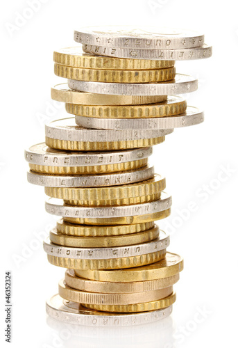 Photo: euro coins isolated on white euro coins isolated on white