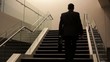 Caucasian businessman carrying briefcase up staircase
