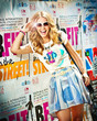 fashion urban portrait of young, beautiful model with sun glases