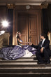 Beauty romantic young couple in love in mysterious mansion