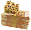 tirelires dorées sur liasse de billets