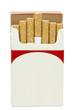 Cigarettes in opened cardboard box on a white background