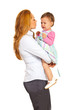 Business woman holding crying girl